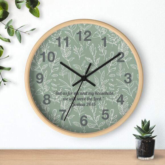 Leaf Background Wall Clock, Bible Verse Home Decor - Picture 1 of 5